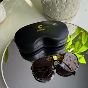 Carrera Black Aviator Sunglasses with Gold Accents